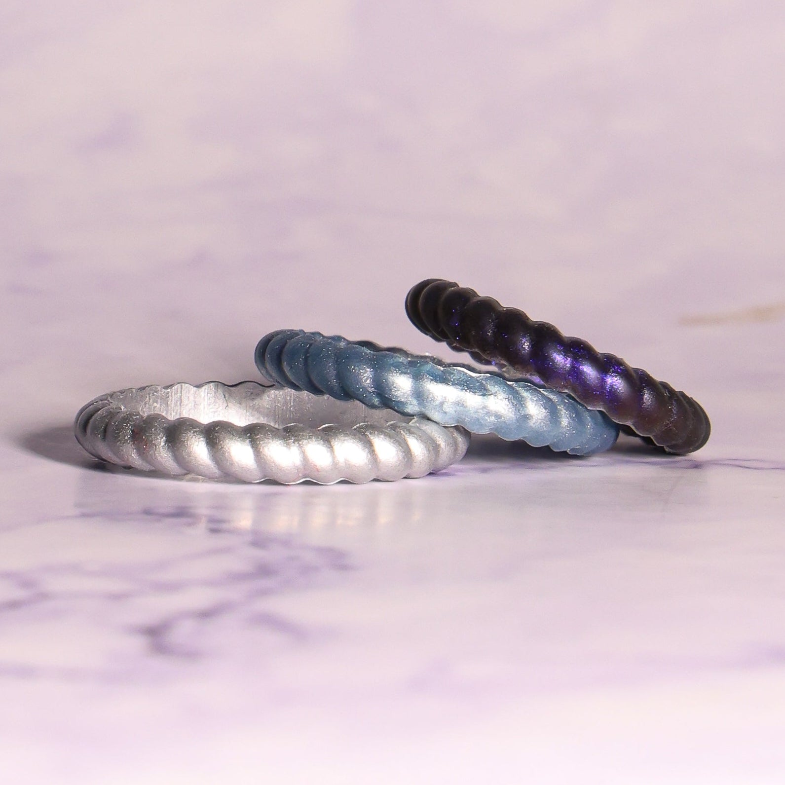 Moonlight Blue Braided Silicone Ring - Stackable Thin Band