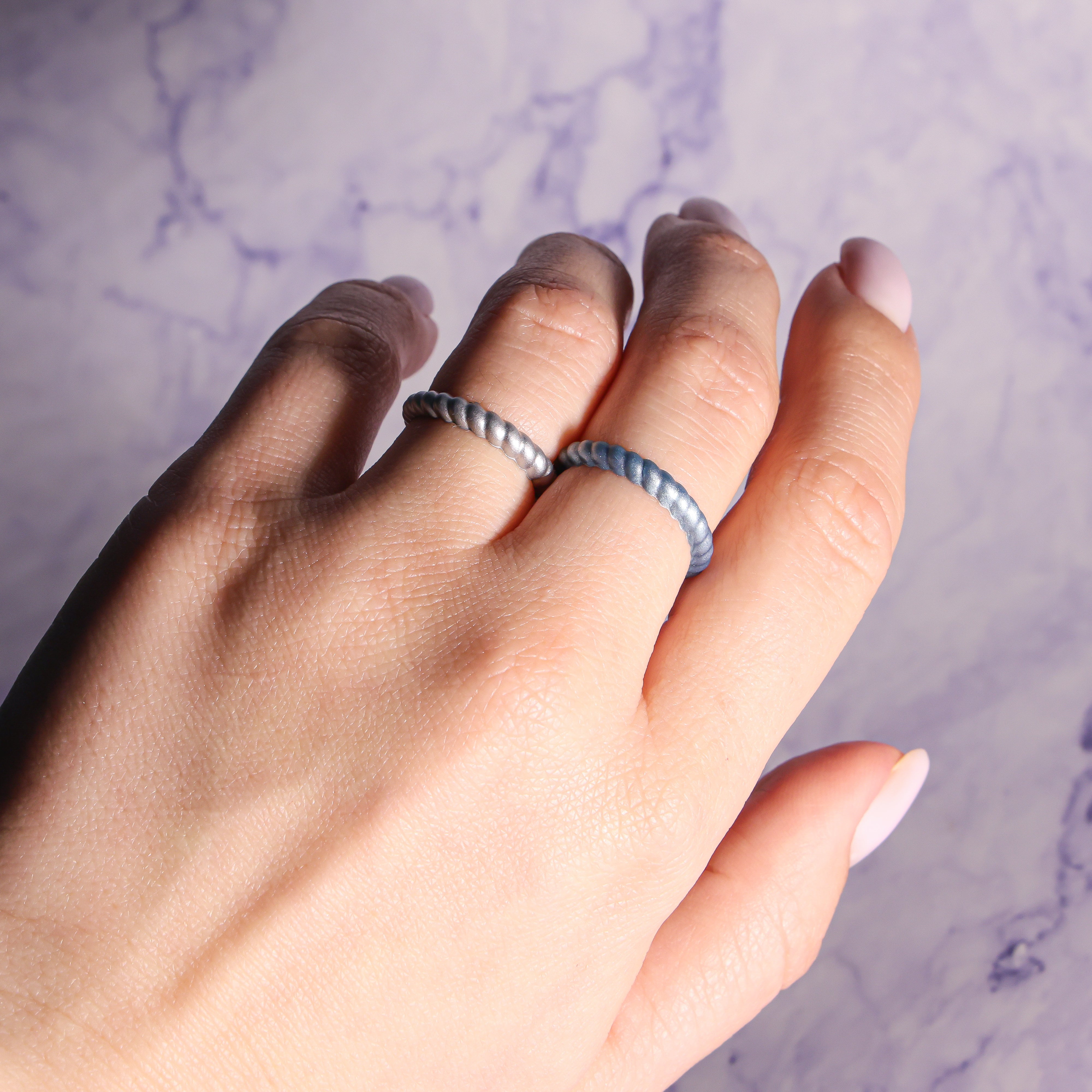 Moonlight Blue Braided Silicone Ring - Stackable Thin Band