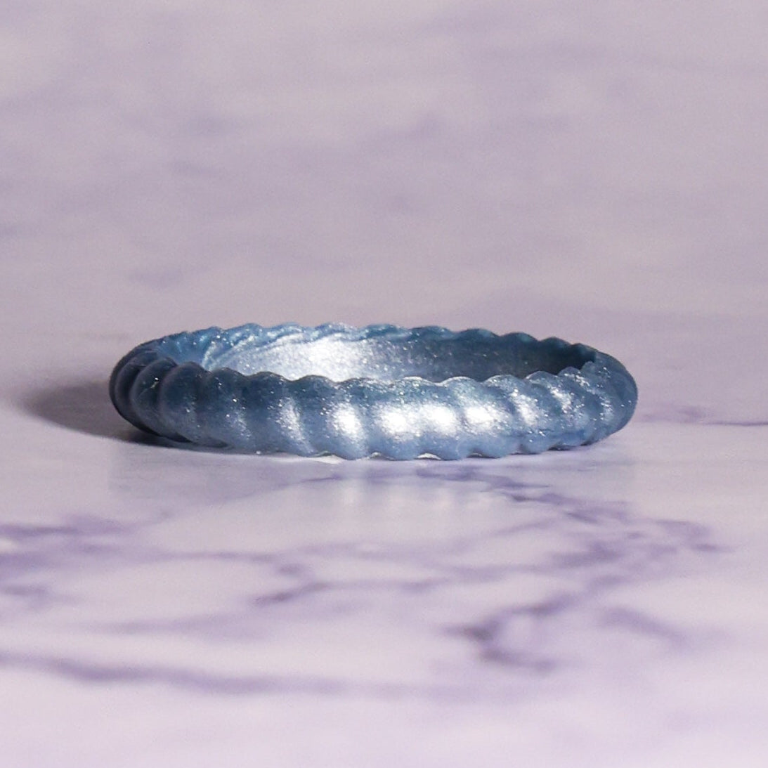 Moonlight Blue Braided Silicone Ring - Stackable Thin Band