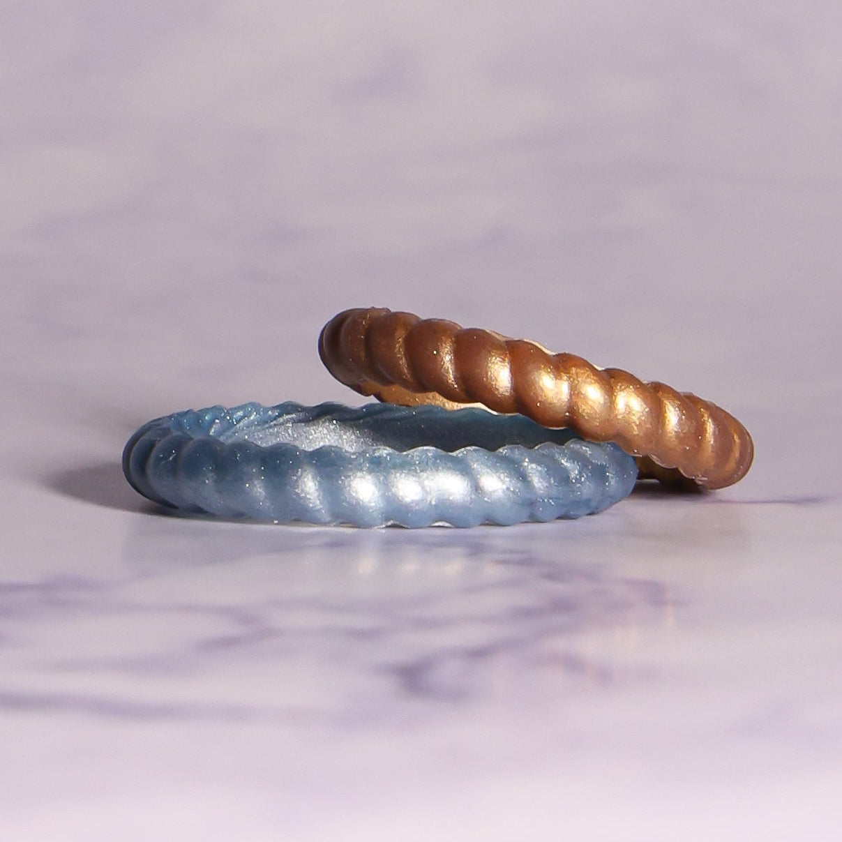 Moonlight Blue Braided Silicone Ring - Stackable Thin Band