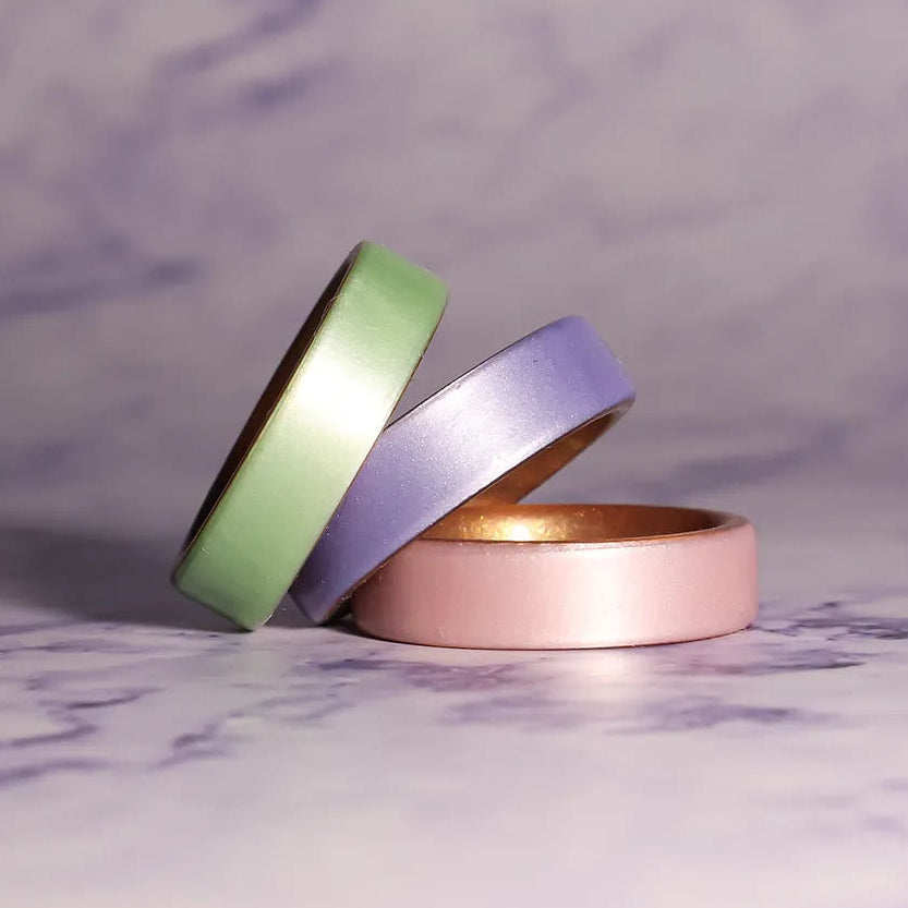 Blush Pink on Gold Dual Layer Breathable Silicone Ring 6mm