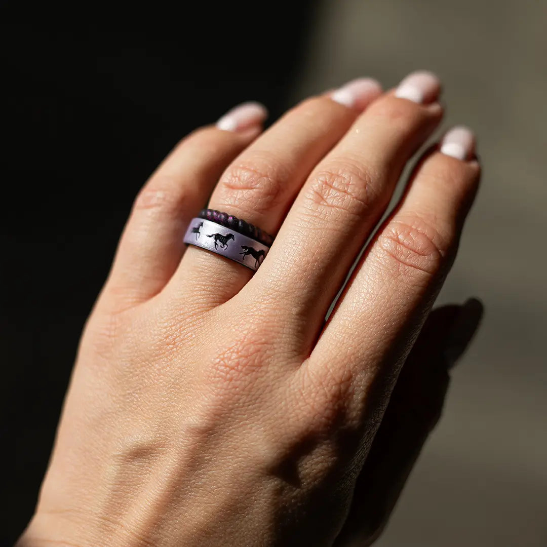Galloping Horses Silicone Ring on Dual Layer 6mm
