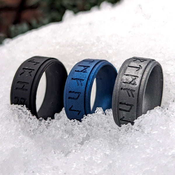 Runes Silicone Ring - Viking Engraved Rise Step Edge Ring