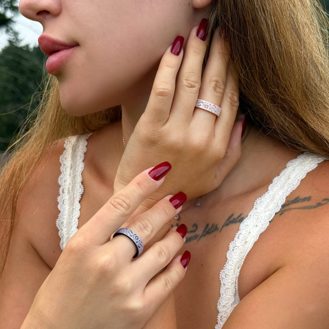 Nordic Bloom Silicone Ring - Engraved Dual Layer