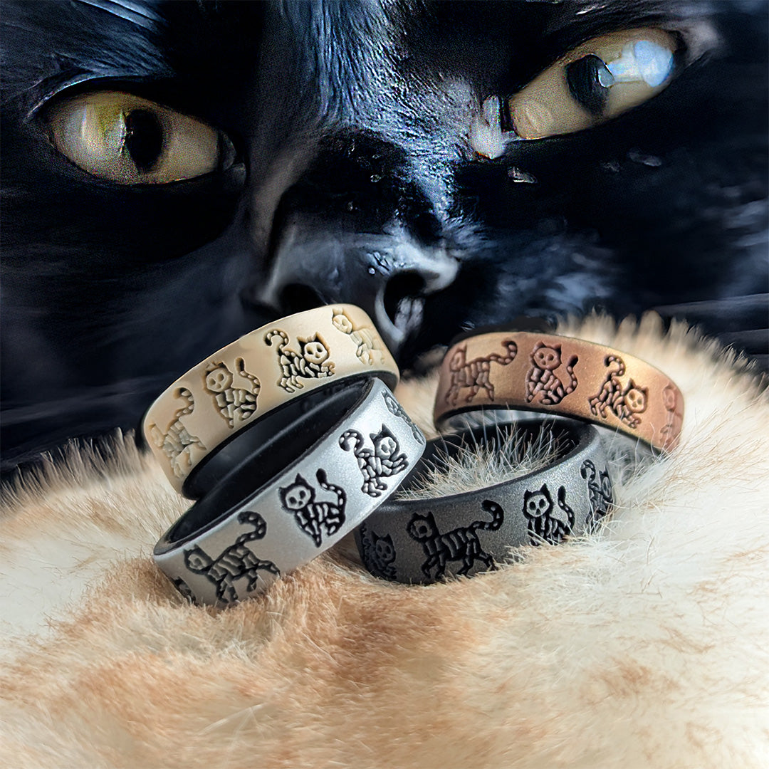 Skeleton Kitty Silicone Ring - Engraved Dual Layer