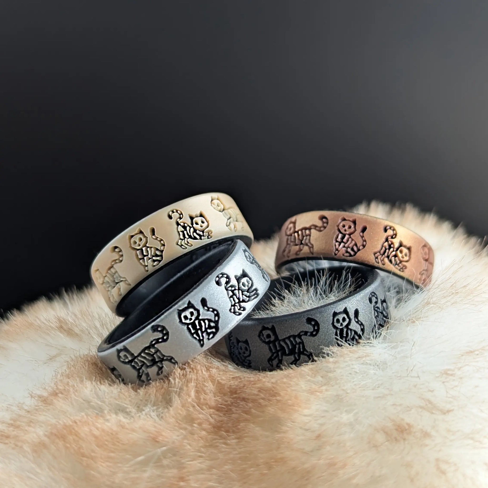 Skeleton Kitty Silicone Ring - Engraved Dual Layer