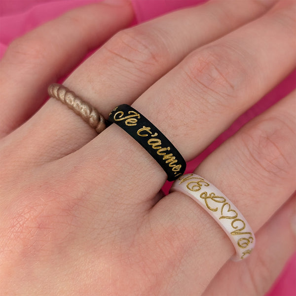 LOVE Silicone Ring, Engraved with Gold Inlay - Arc 4mm