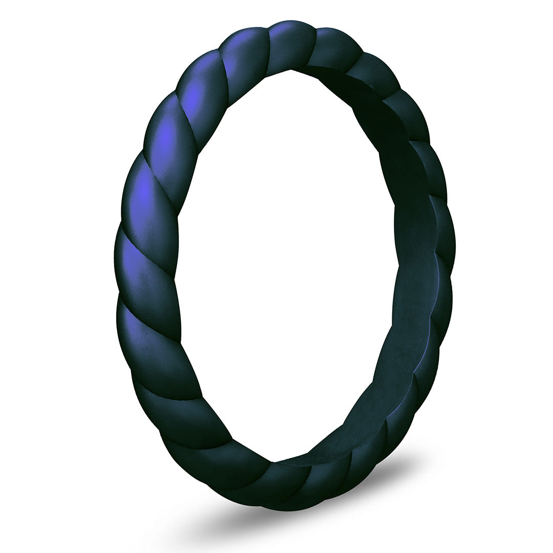 Sapphire Blue Braided Silicone Ring - Stackable Thin Band