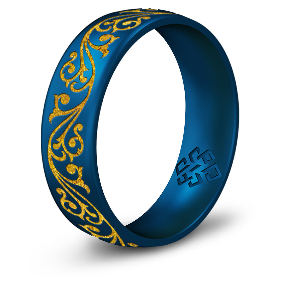 Filigree Silicone Ring,  Engraved with Gold Inlay - Arc 6mm