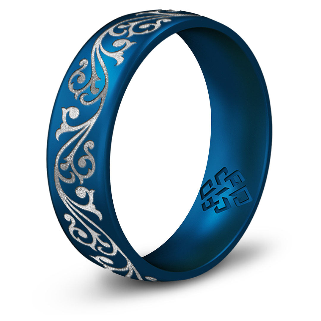 Filigree Silicone Ring, Engraved with Silver Inlay - Arc 6mm