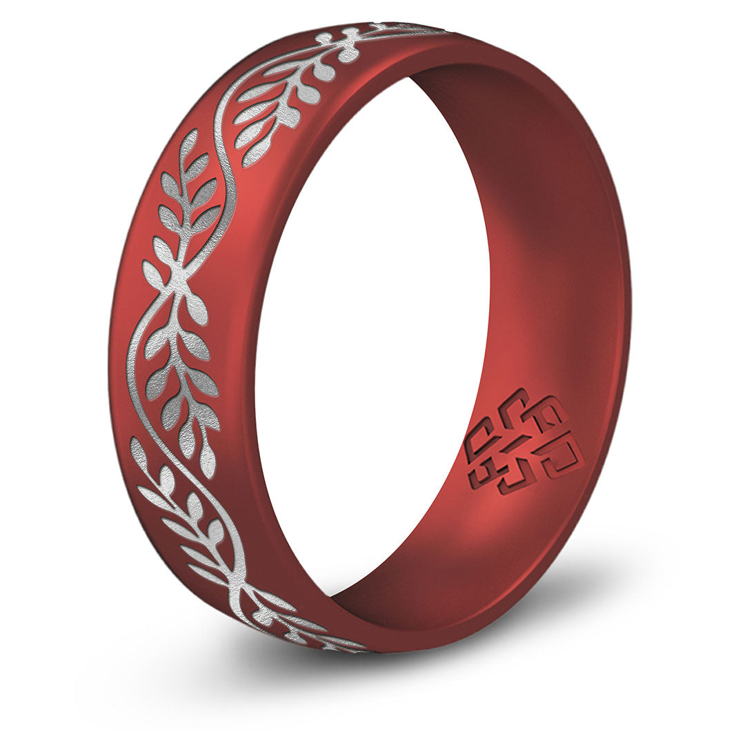 Laurel Silicone Ring, Engraved with Silver Inlay - Arc 6mm