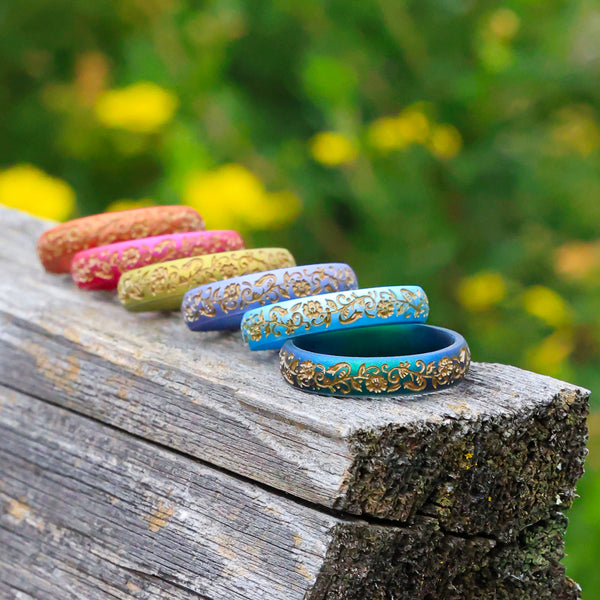 Nordic Bloom Silicone Ring, Engraved with Gold Inlay - Arc 4mm