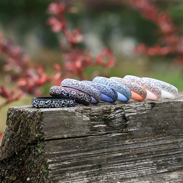 Nordic Bloom Silicone Ring, Engraved with Silver Inlay - Arc 4mm