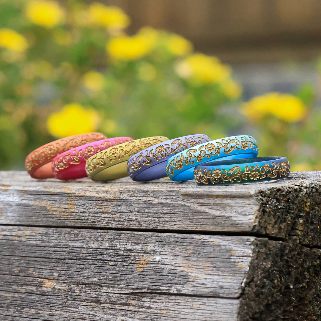 Nordic Bloom Silicone Ring, Engraved with Gold Inlay - Arc 4mm