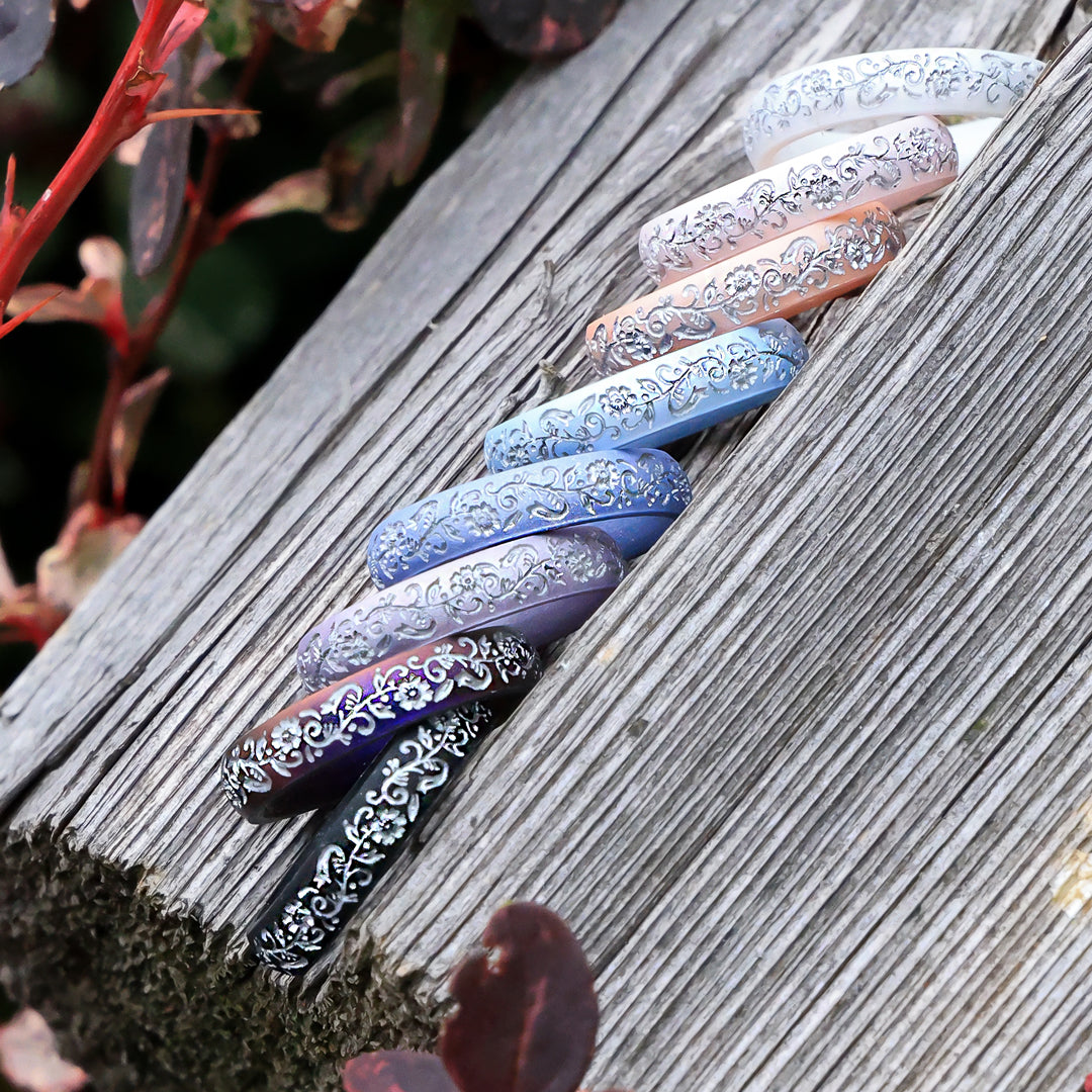 Silver Nordic Bloom Silicone Ring on Arc 4mm