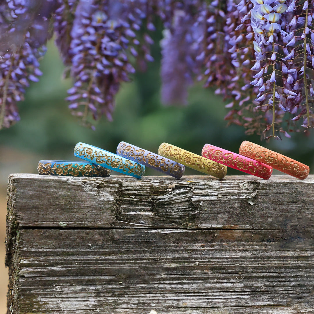 Nordic Bloom Silicone Ring, Engraved with Gold Inlay - Arc 4mm
