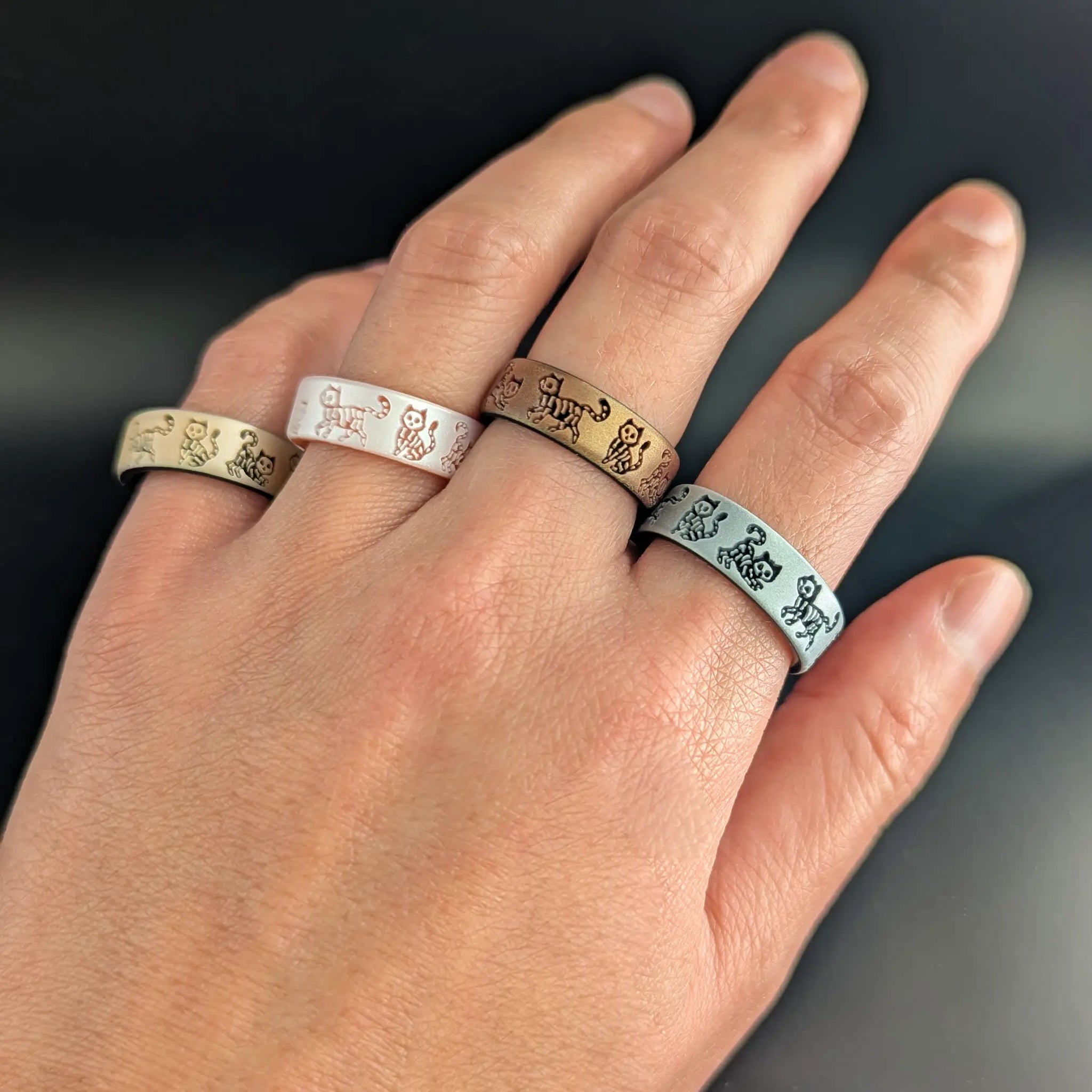 Skeleton Kitty Silicone Ring - Engraved Dual Layer