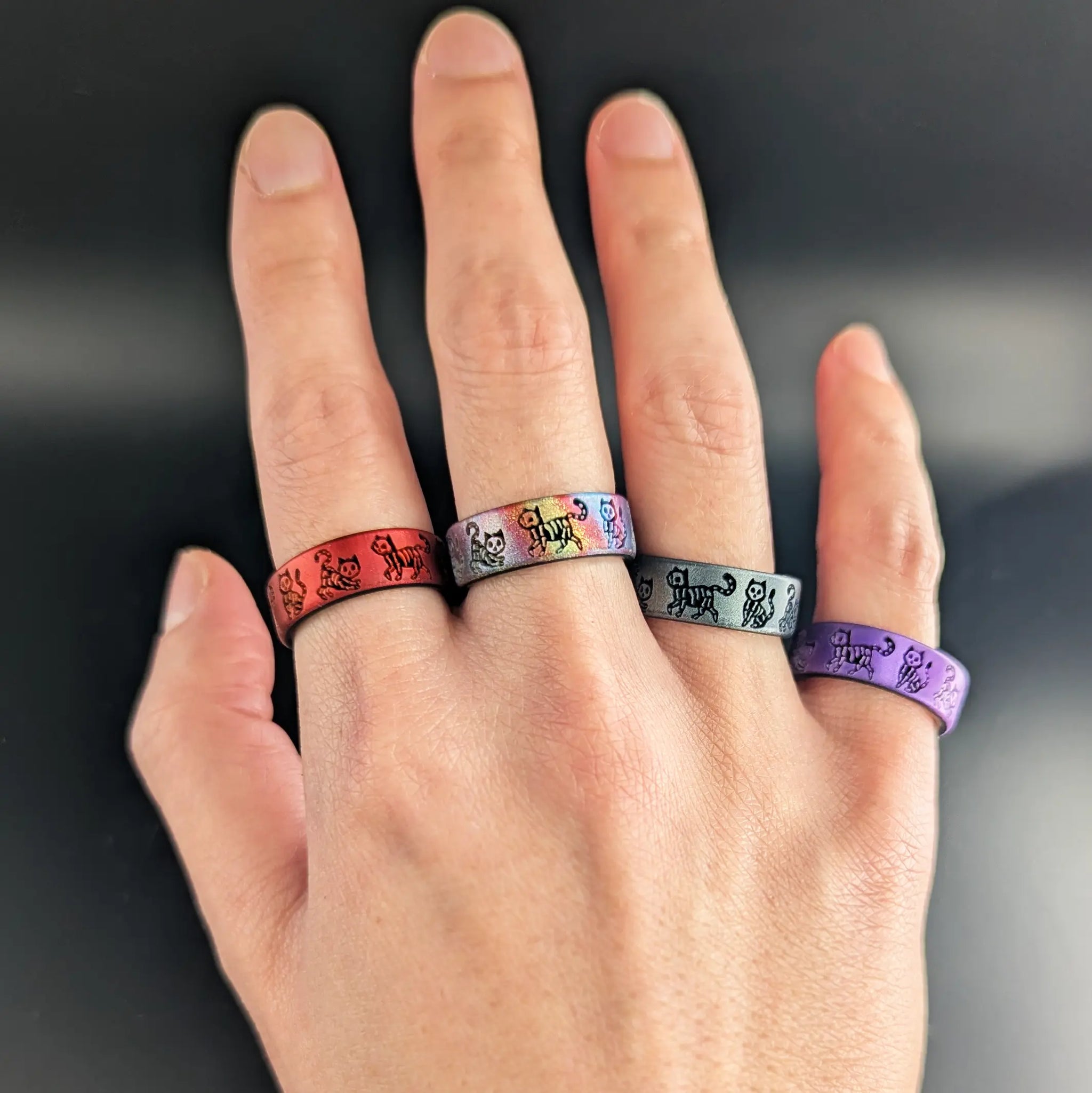 Skeleton Kitty Silicone Ring - Engraved Dual Layer