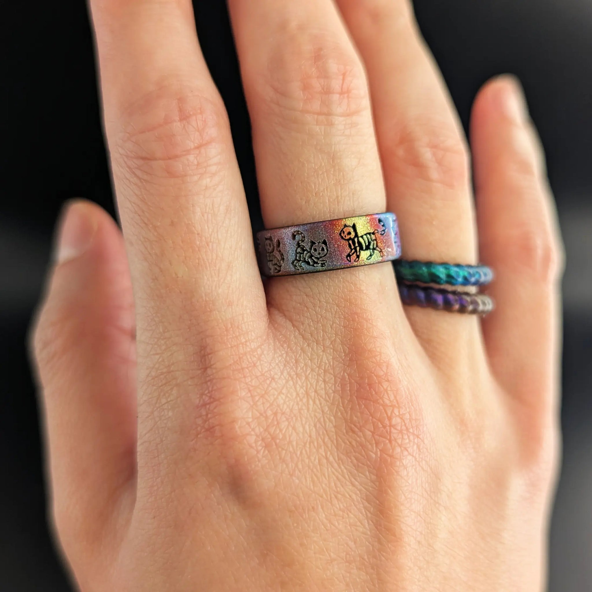 Skeleton Kitty Silicone Ring - Engraved Dual Layer