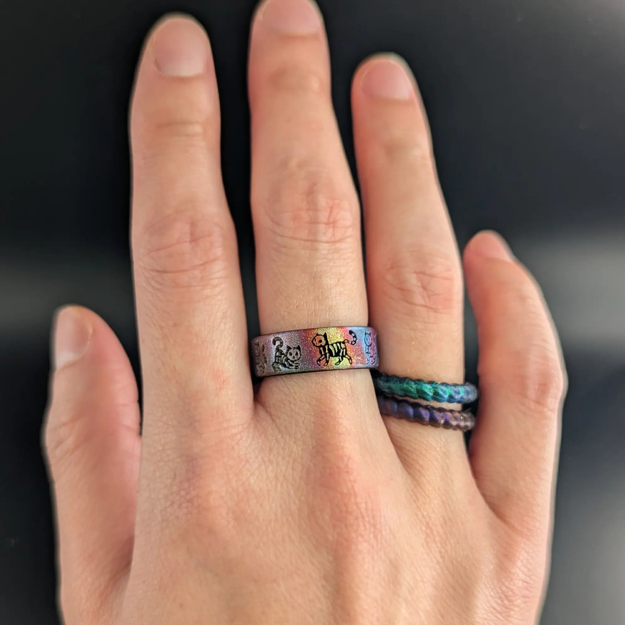 Cosmic Purple Braided Silicone Ring - Stackable Thin Band