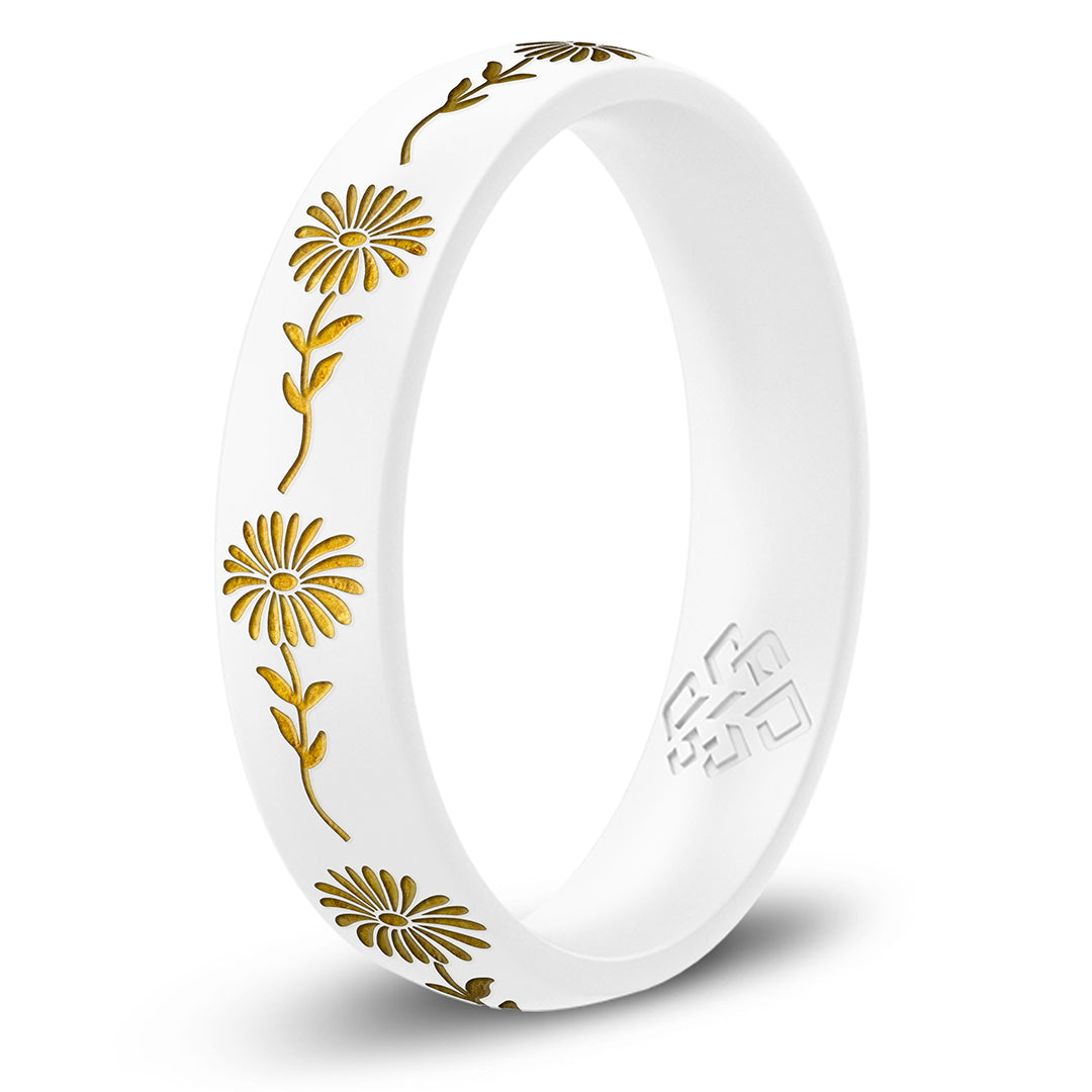 Gold Aster Silicone Ring, September Birth Flower on Arc 4mm