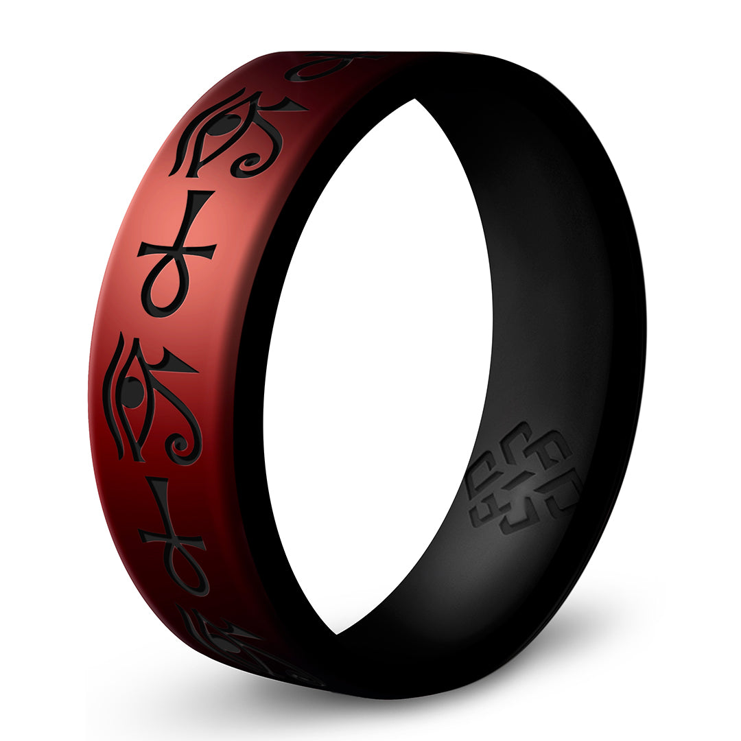 Eye of Horus & Ankh Silicone Ring - Engraved Dual Layer