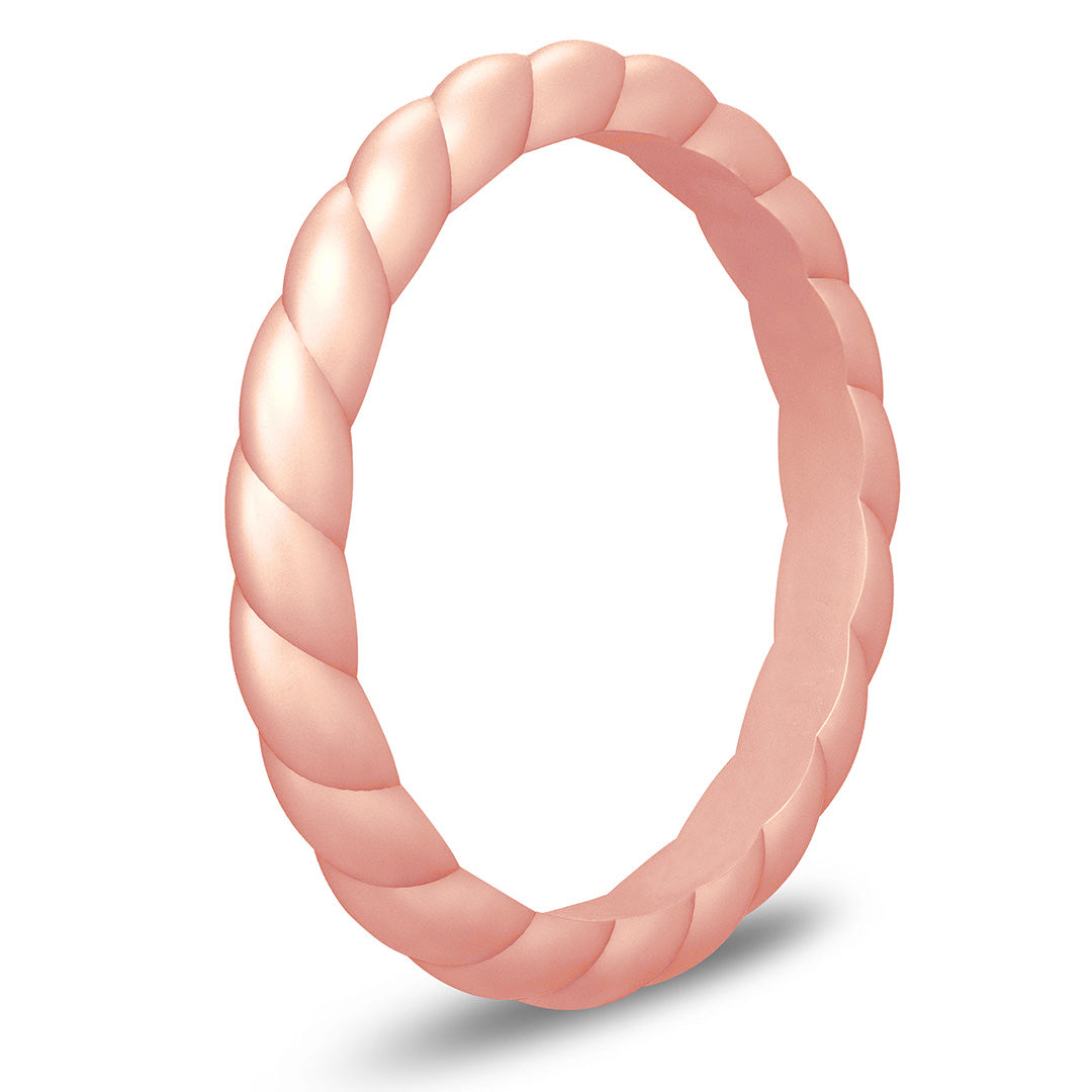 Rose Gold Braided Slim Silicone Ring, Stackable Thin Band