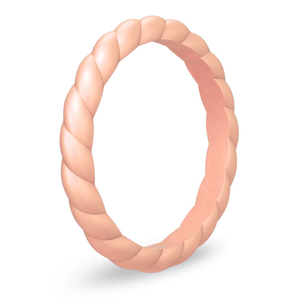 Rose Gold Gold Braided Slim Silicone Ring, Stackable Thin Band