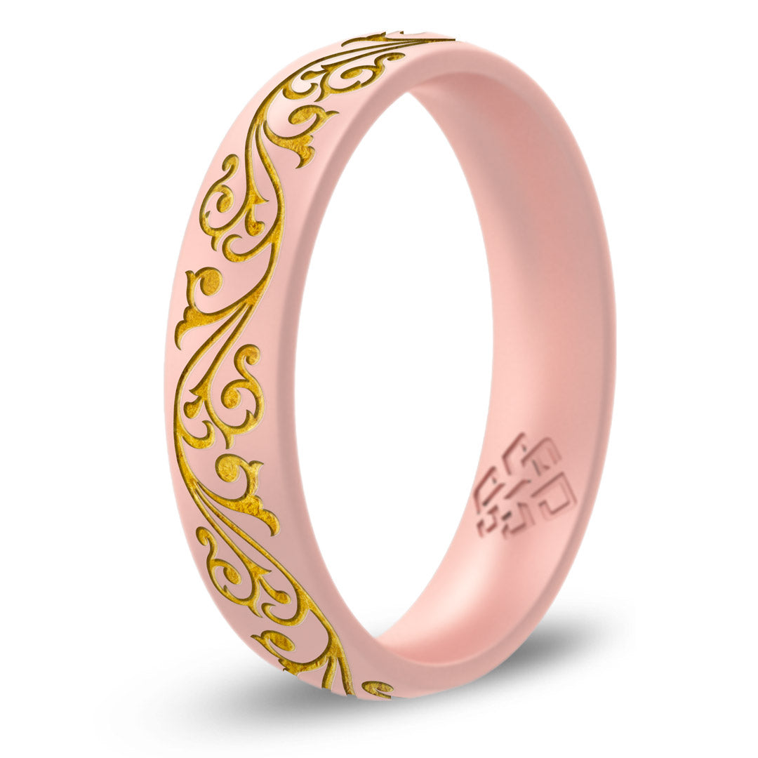 Filigree Silicone Ring,  Engraved with Gold Inlay - Arc 4mm