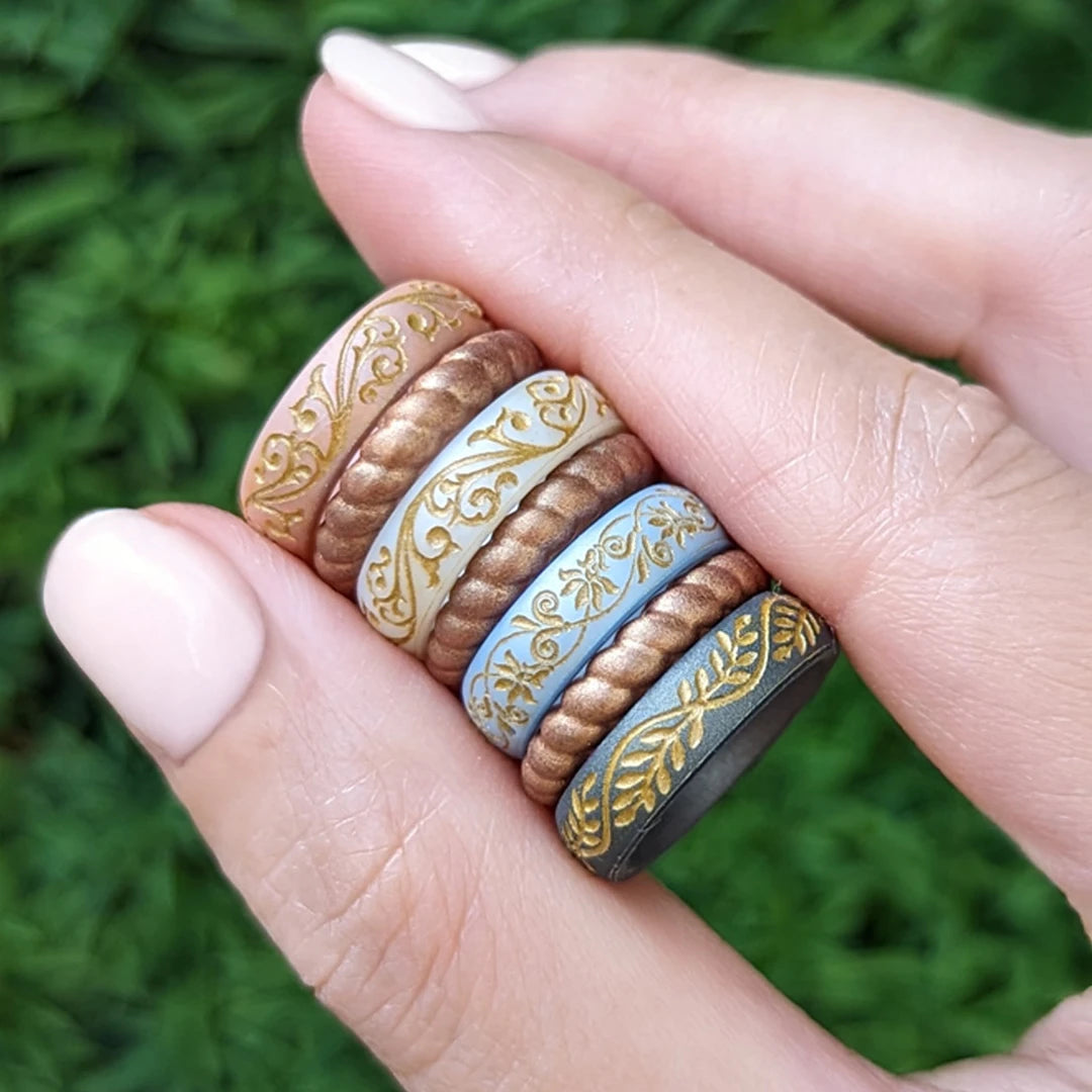 Gold Laurel Silicone Wedding Ring on Arc 4mm