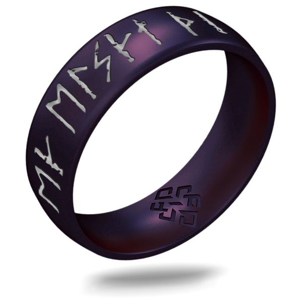 I Love You Viking Ring - Rune Engraved Arc 6mm with Silver Inlay