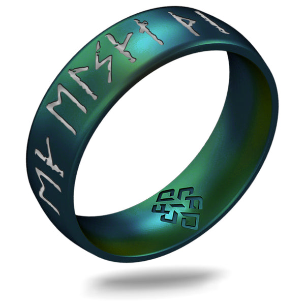 I Love You Viking Ring - Rune Engraved Arc 6mm with Silver Inlay