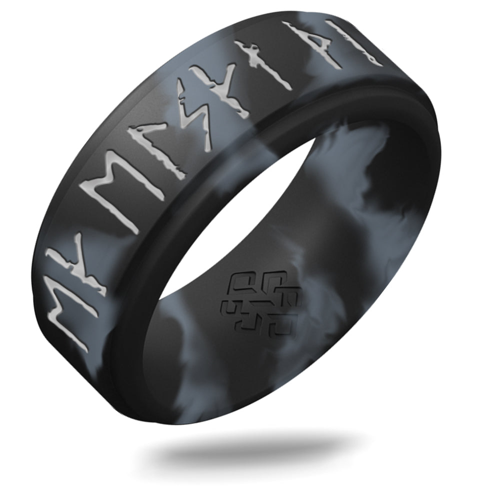 I Love You Viking Ring - Rune Engraved on Rise Ring with Silver Inlay