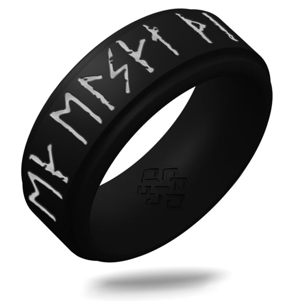 I Love You Viking Ring - Rune Engraved on Rise Ring with Silver Inlay