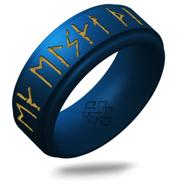 I Love You Viking Ring - Rune Engraved on Rise Ring with Gold Inlay