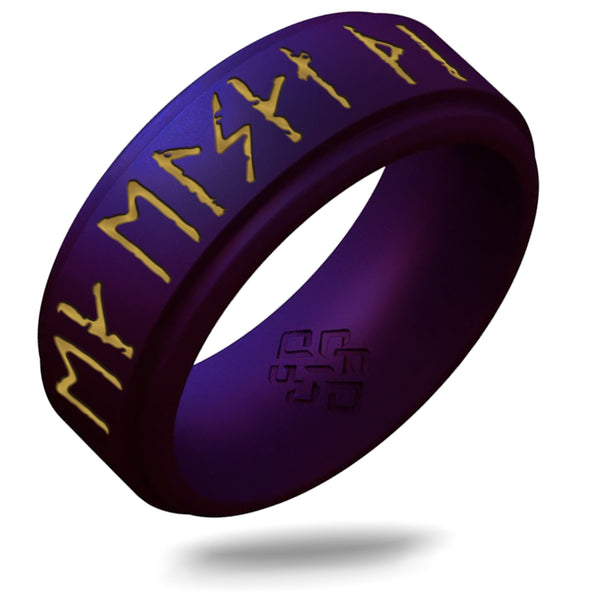 I Love You Viking Ring - Rune Engraved on Rise Ring with Gold Inlay