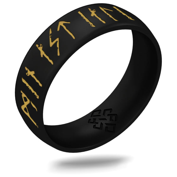 My Love Forever Viking Ring - Rune Engraved Arc 6mm with Gold Inlay