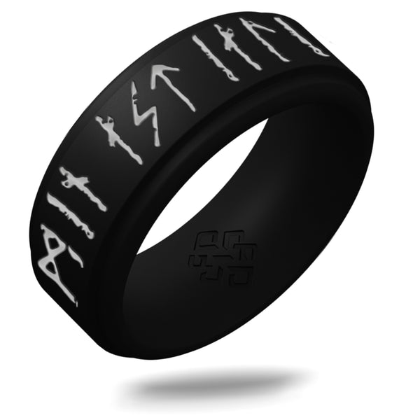 My Love Forever Viking Ring - Rune Engraved on Rise Ring with Silver Inlay