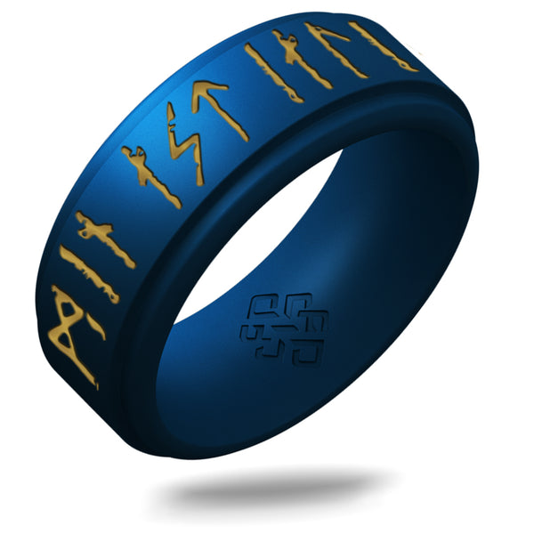 My Love Forever Viking Ring - Rune Engraved on Rise Ring with Gold Inlay