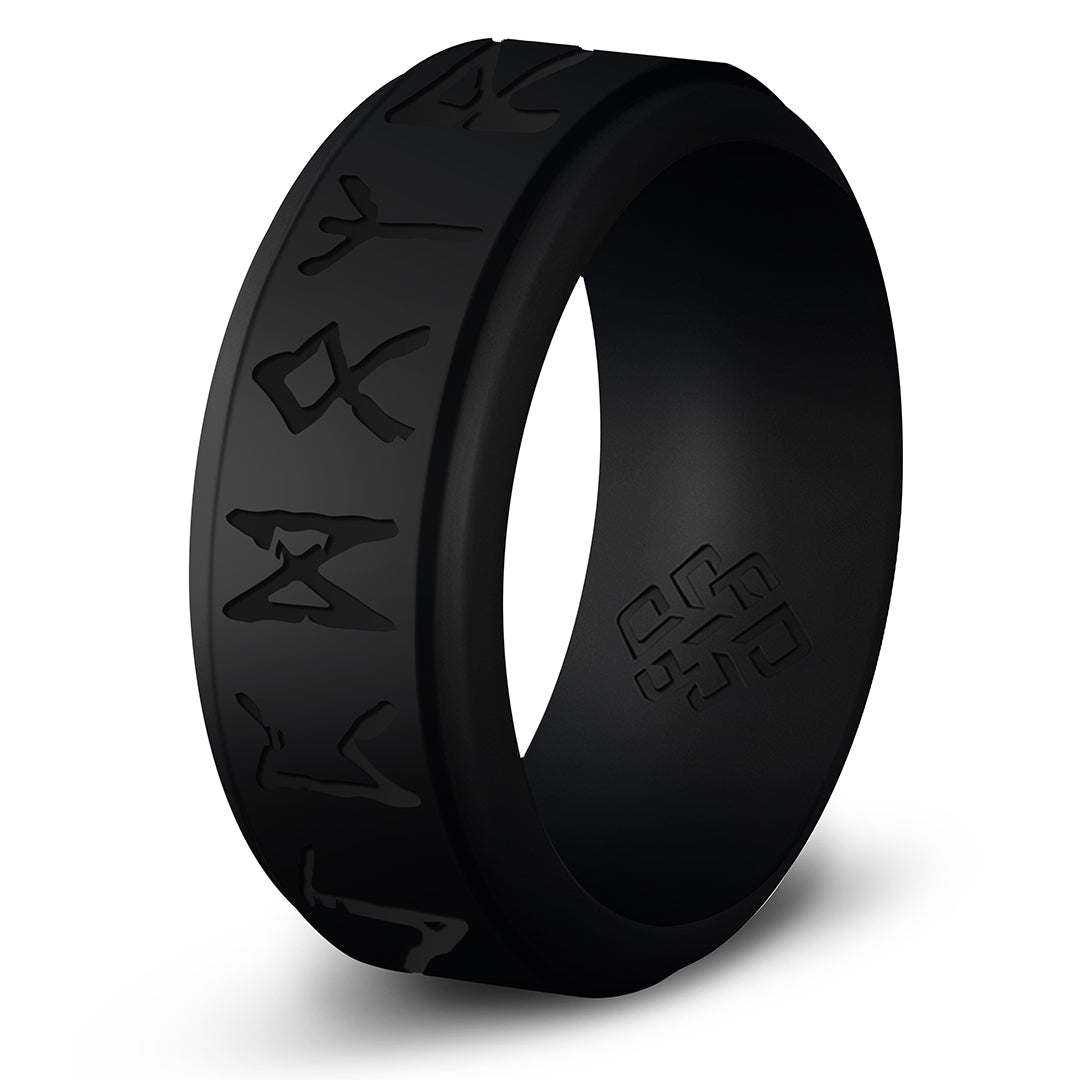 Runes Silicone Ring - Viking Engraved Rise Step Edge Ring