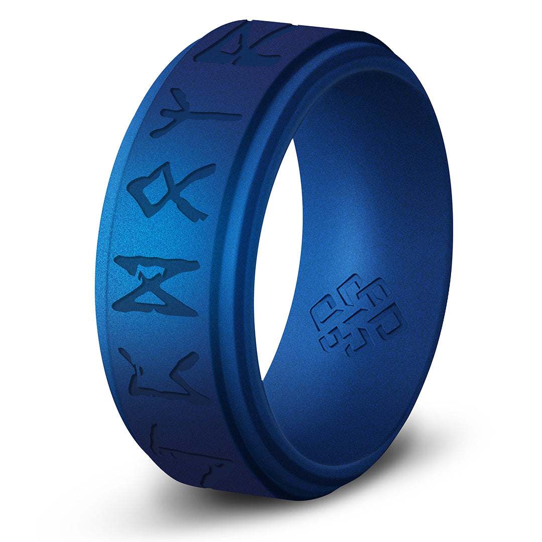 Runes Silicone Ring - Viking Engraved Rise Step Edge Ring