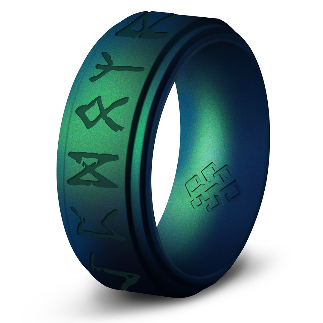 Runes Silicone Ring - Viking Engraved Rise Step Edge Ring