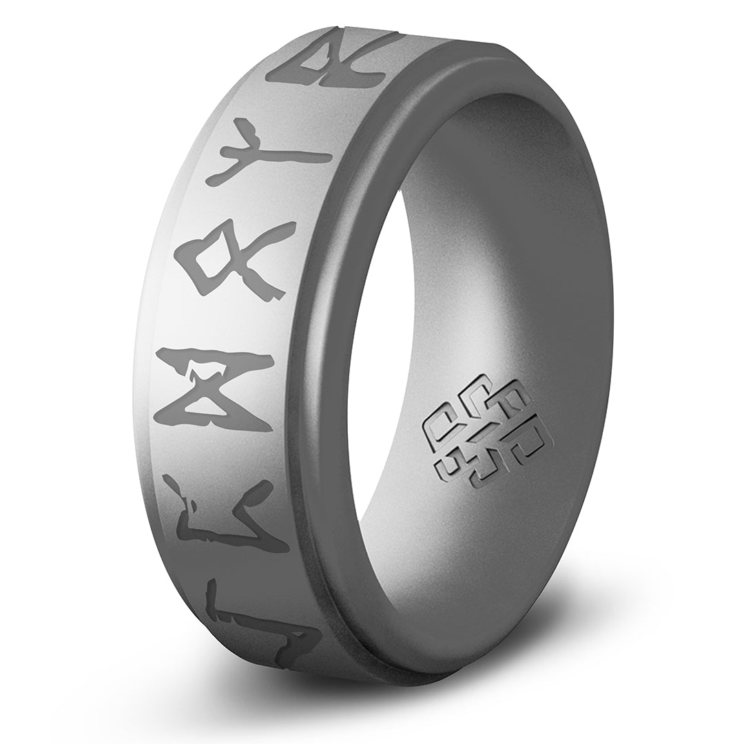 Runes Silicone Ring - Viking Engraved Rise Step Edge Ring