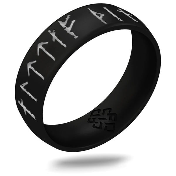 Yours Always Viking Ring - Rune Engraved Arc 6mm with Silver Inlay