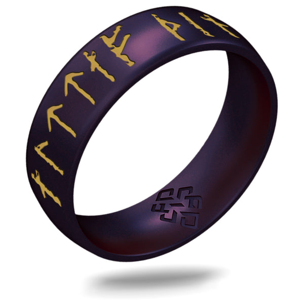 Yours Always Viking Ring - Rune Engraved Arc 6mm with Gold Inlay