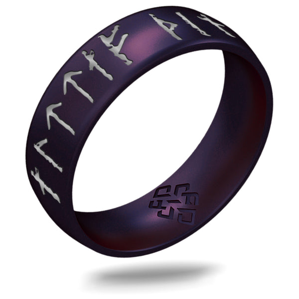 Yours Always Viking Ring - Rune Engraved Arc 6mm with Silver Inlay