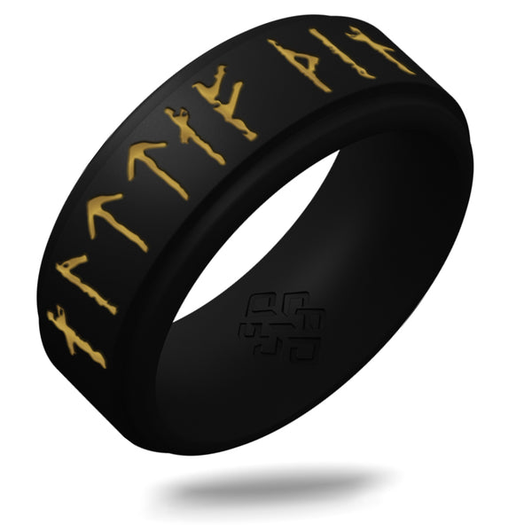 Yours Always Viking Ring - Rune Engraved on Rise Ring with Gold Inlay