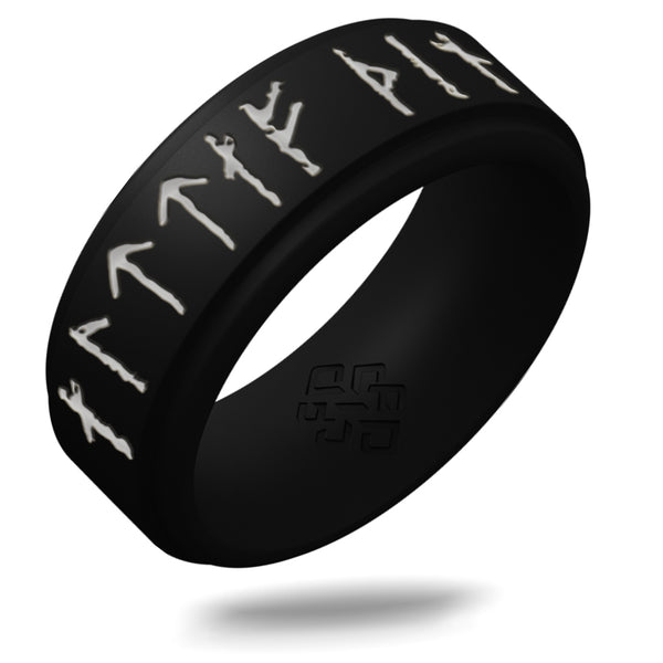 Yours Always Viking Ring - Rune Engraved on Rise Ring with Silver Inlay