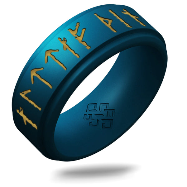 Yours Always Viking Ring - Rune Engraved on Rise Ring with Gold Inlay