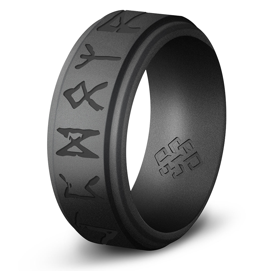 Runes Silicone Ring - Viking Engraved Rise Step Edge Ring